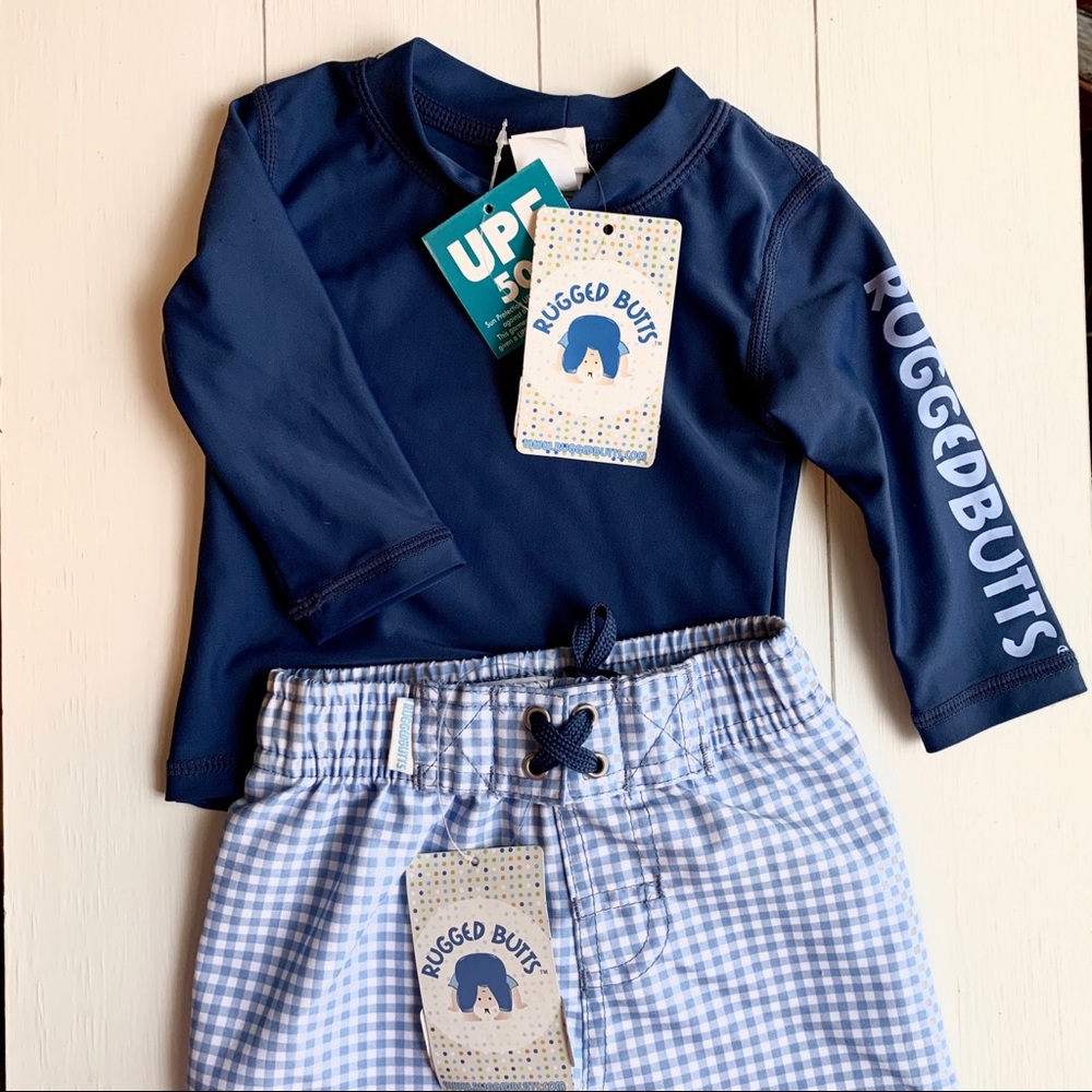 Ruffle Butts Navy Long Sleeve & Swim Trunks